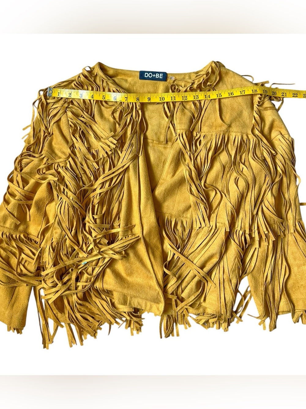 DO + BE Faux Leather Suede Yellow Multi-Tiered Fringe Open Jacket L - Picture 10 of 13